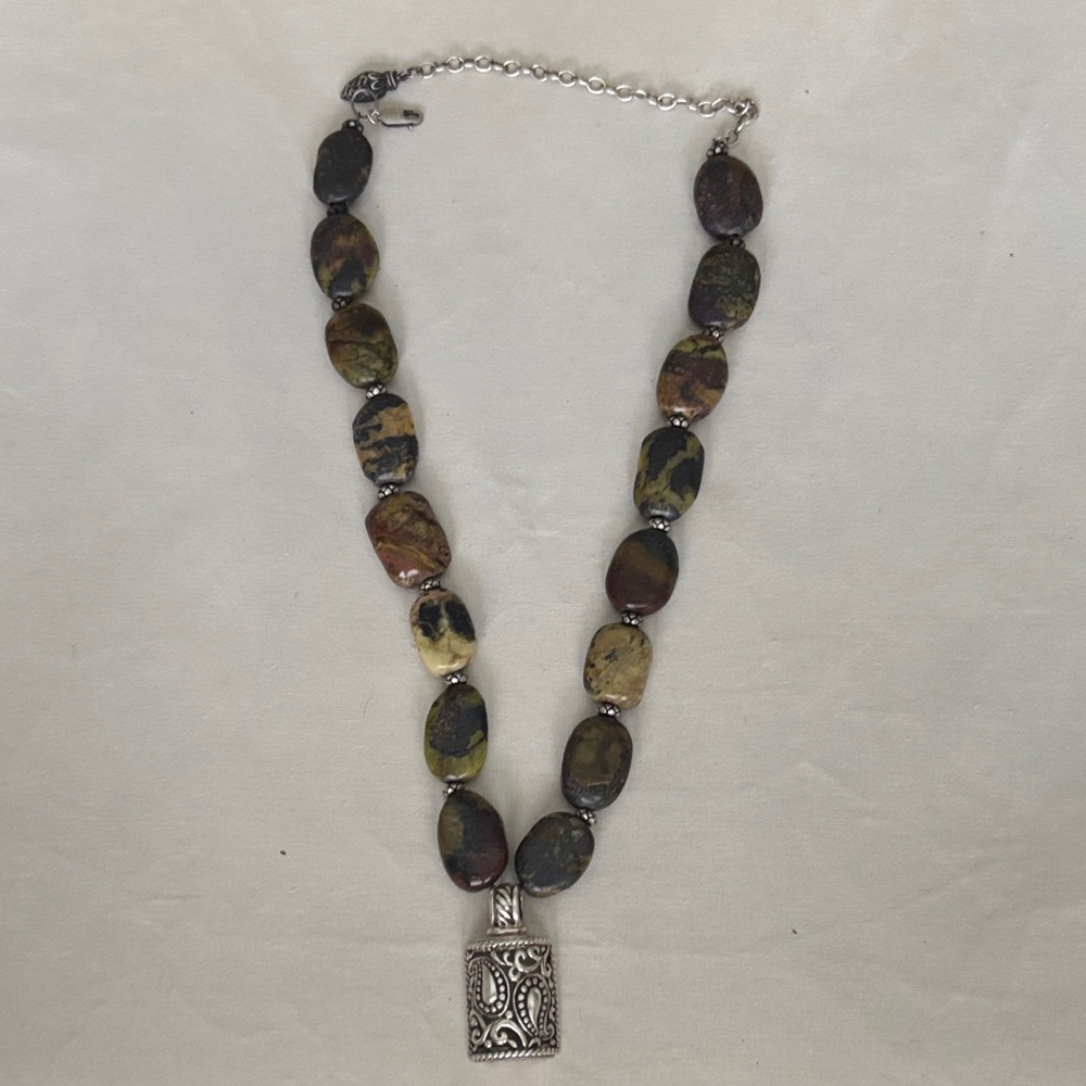 Elegant Multicolor Stone Necklace with Silver Pendant